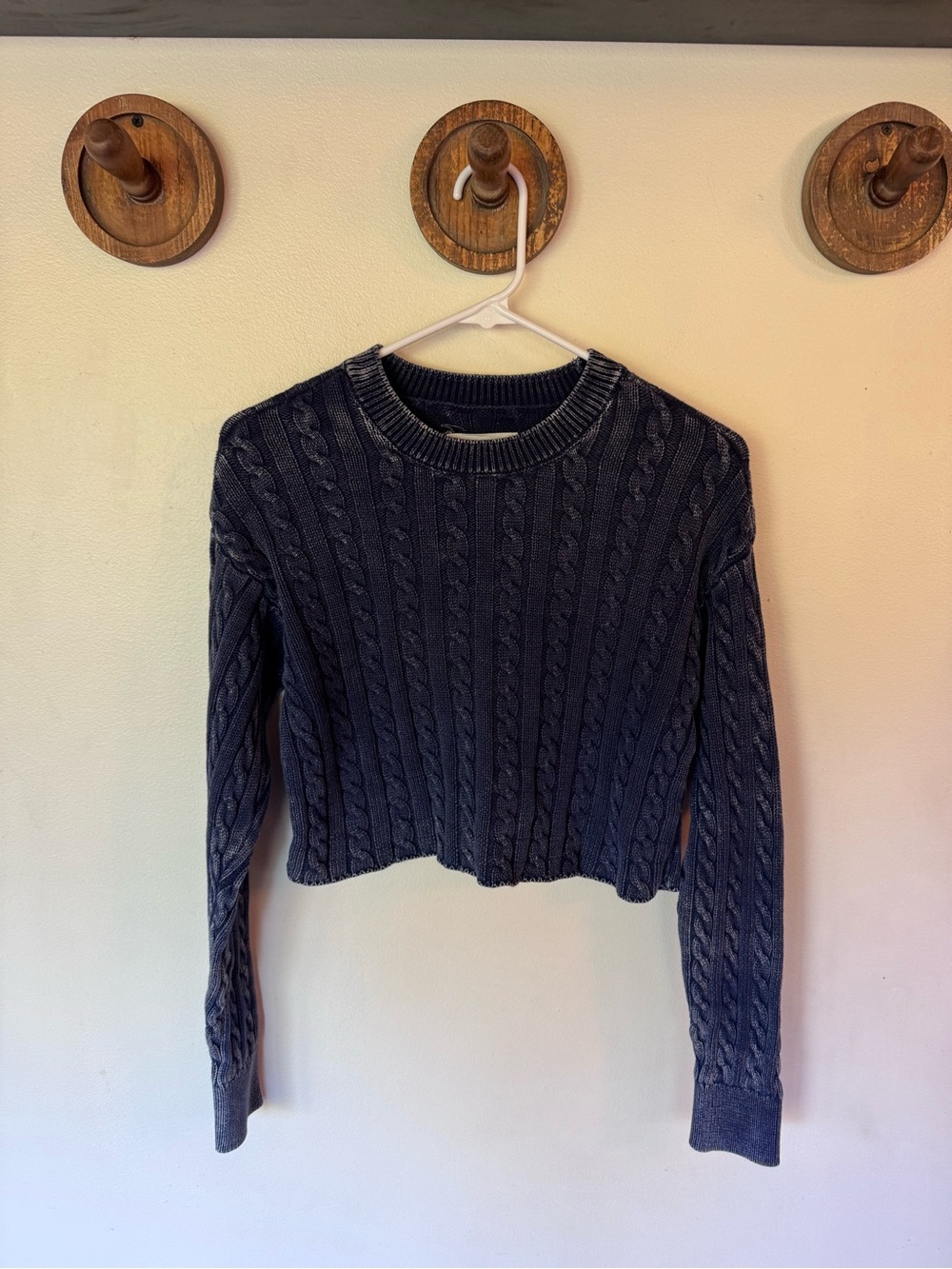 Aerie Cropped Cable Knit Sweater - Navy blue size small